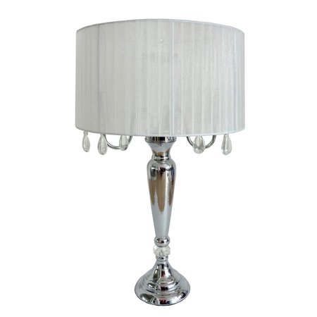 ELEGANT DESIGNS Trendy Romantic Sheer Shade Table Lamp with Hanging Crystals, White LT1034-WHT